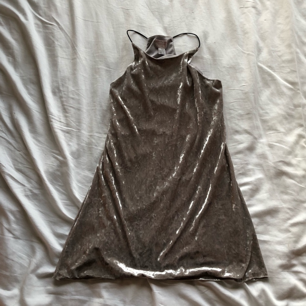 Grey Crushed Velvet Mini Dress